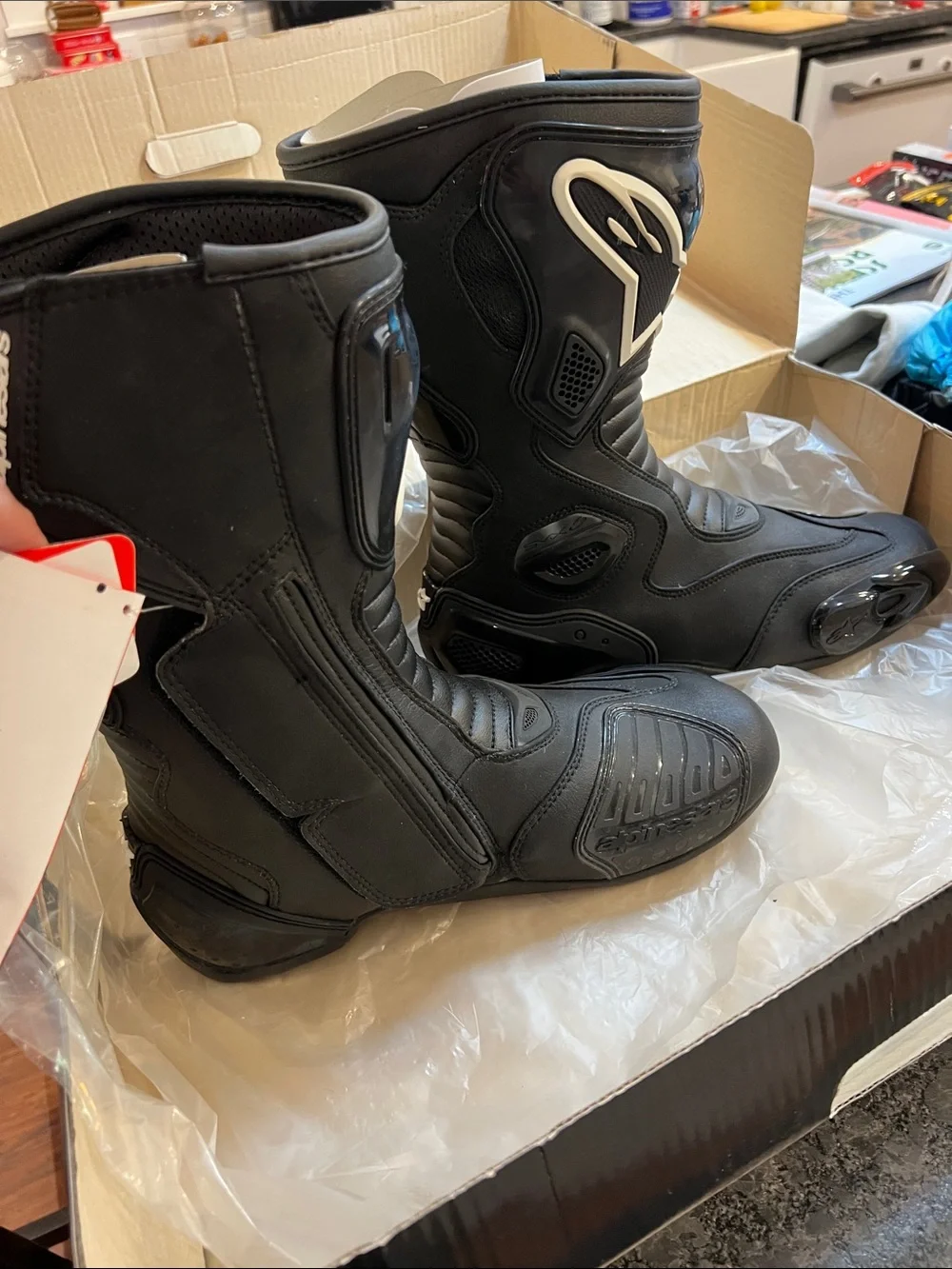 Alpinestars Black Motorcycle Racing Boots with White Logo